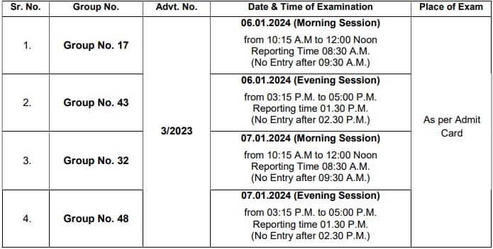 HSSC CET Exam Date 6 7 Jan 2024