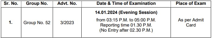 HSSC CET Group 52 Shift Change Notice 6 Jan 2024